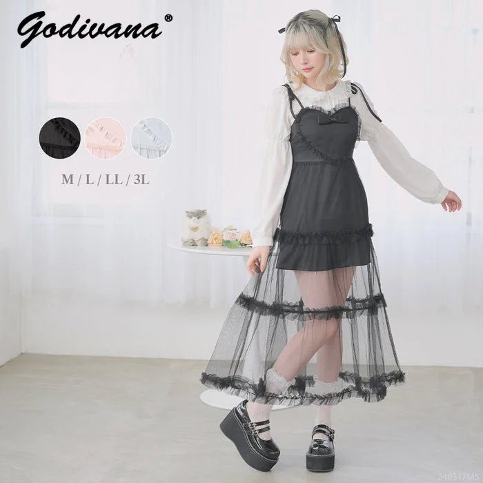 

Summer New Sweet Lace Suspender Dress Japanese Girl Women's Semi-transparent Princess Solid Color Mesh Sling Dresses