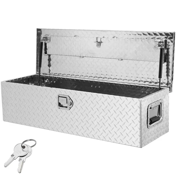 

Heavy Duty Aluminum Truck Bed Tool Box, Diamond Plate Tool Box with Side Handle and Lock Keys