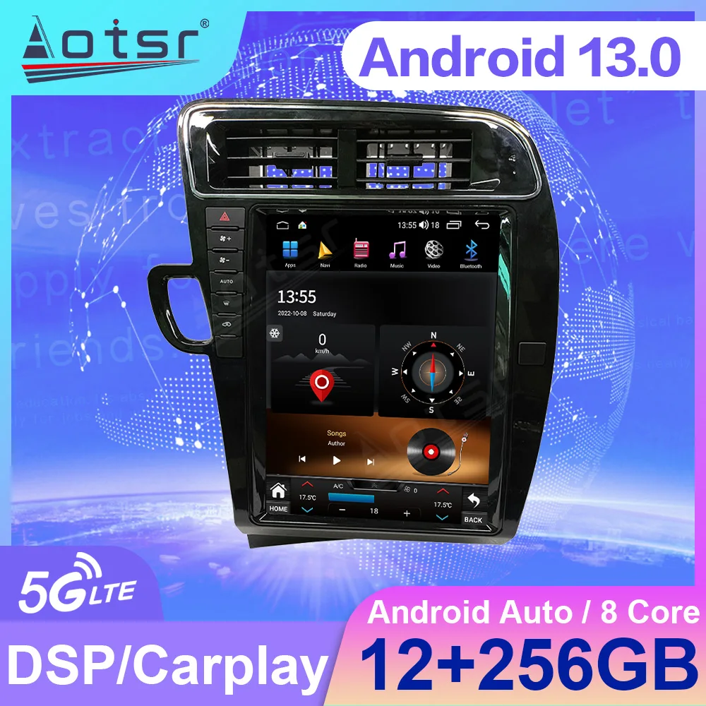 8G+256G 12.1 Inches Android 14.0 Tesla Screen Car Radio For Audi Q5 2010-2018 DSP Carplay GPS Multimedia Player Stereo Head Unit