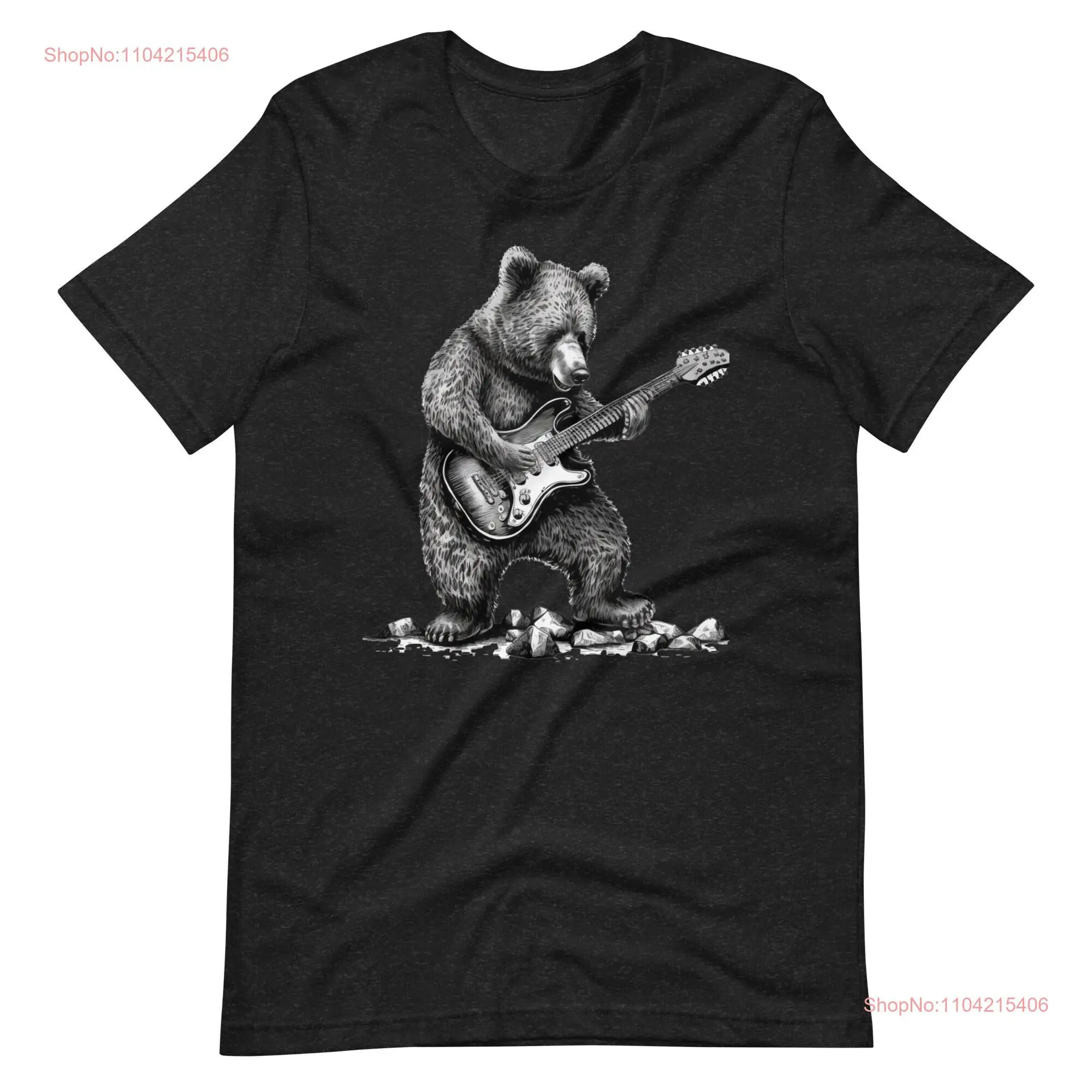 Bear T Shirt Playing Guitar Music Lover for him dad Nature Boho Hippie long or short sleeves