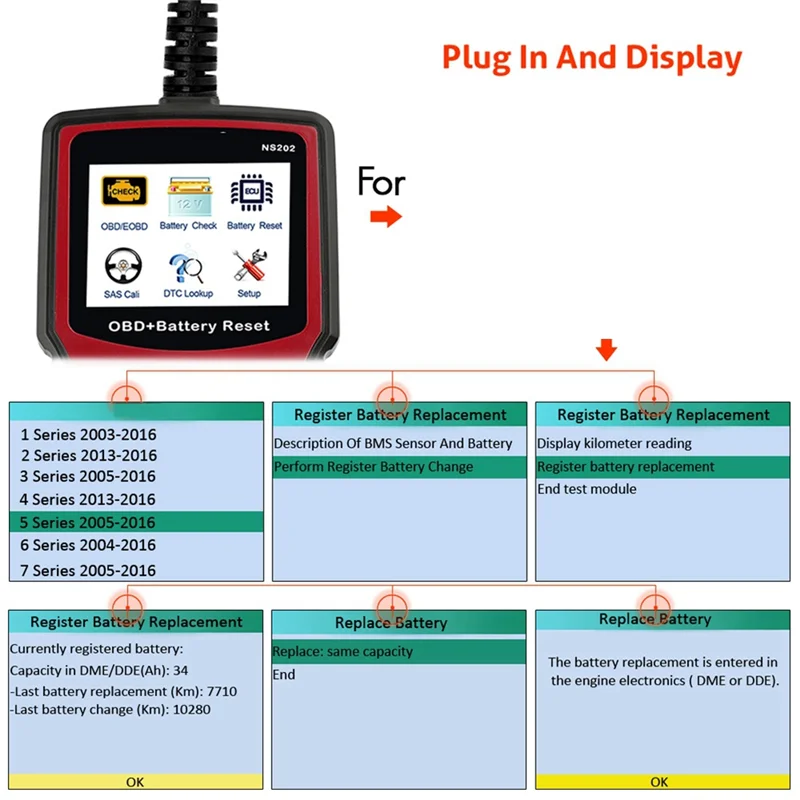 

NS202 Battery Registration Tool+OBD/EOBD Diagnostic Supports 10 OBD/EOBD Test Modes For , BMW, MINI, BENZ, PORSCHE-A80Z