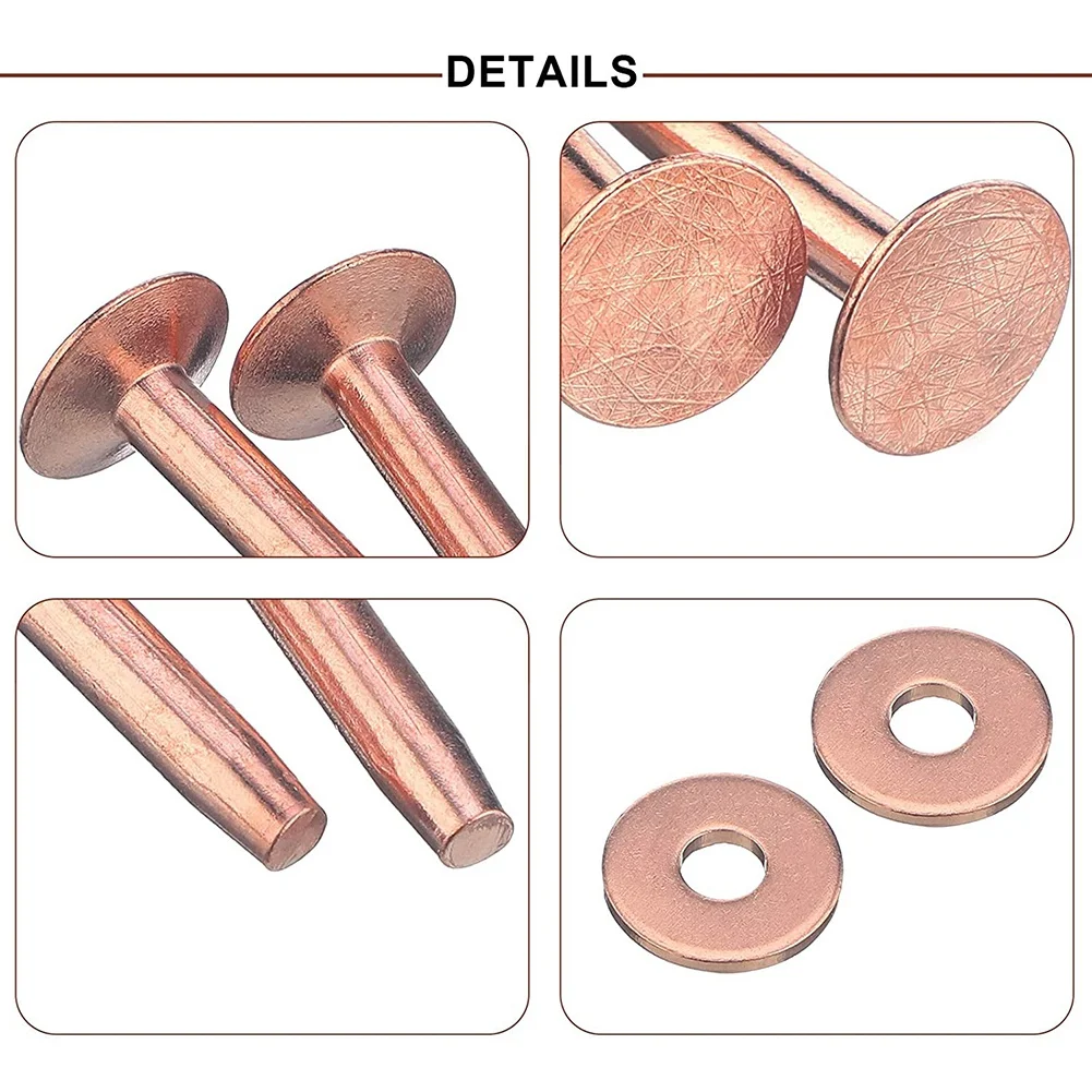 100 Sets Copper Rivets and Burrs Washers Leather Copper Rivet Fastener for Wallets Collars Leather DIY Craft Supplies