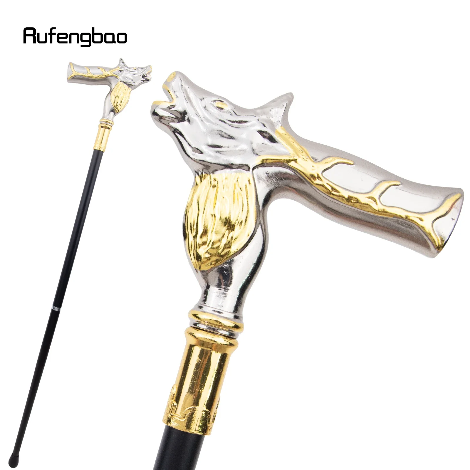 Golden White Deer Walking Cane Fashion Decorative Walking Stick Gentleman Elegant Cosplay Cane Knob Crosier 92cm