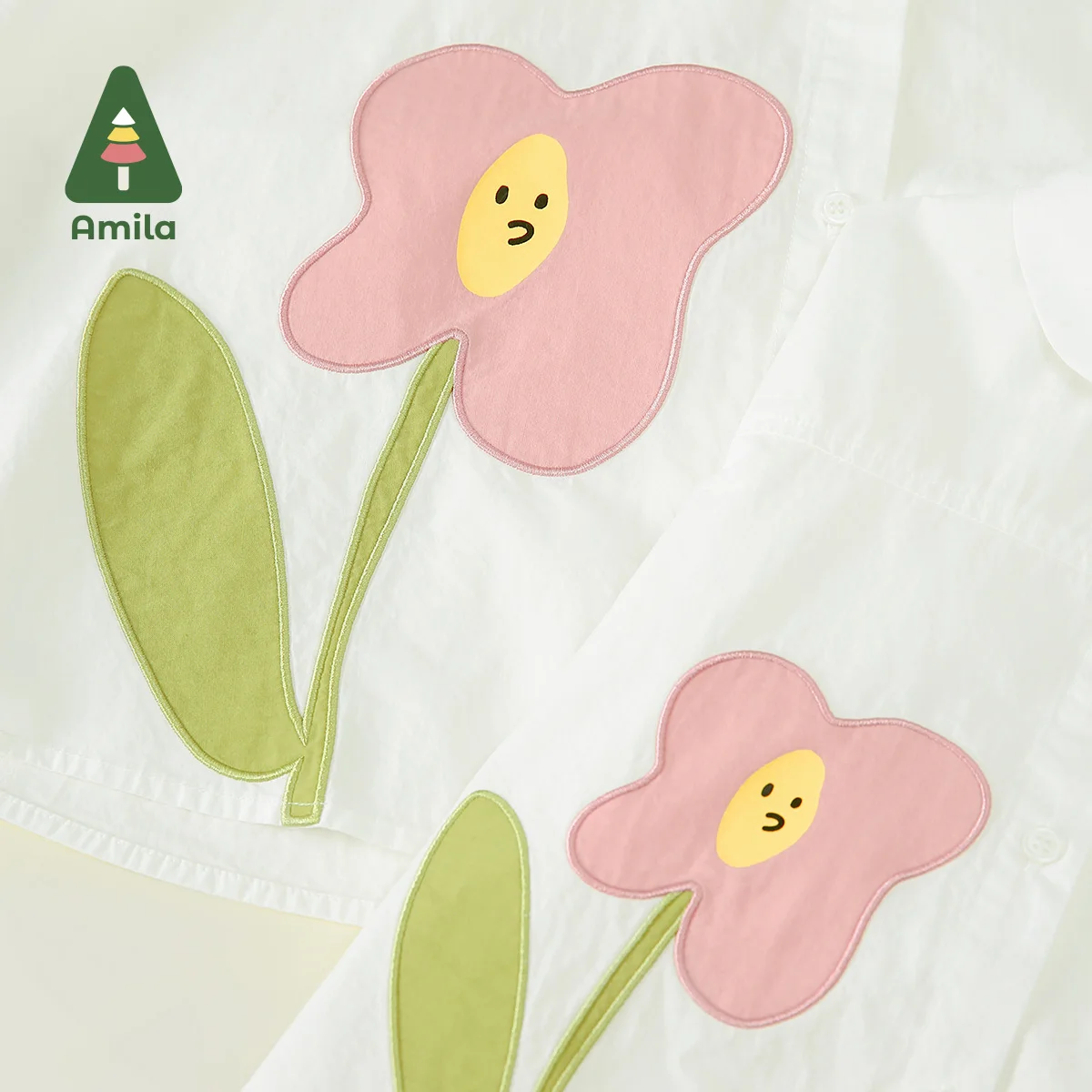 Amila Mother-Daughter Clothing Autumn New 2023 A-Type Version 100% Cotton Breathable And Soft Fashion Versatile Embroider Shirt