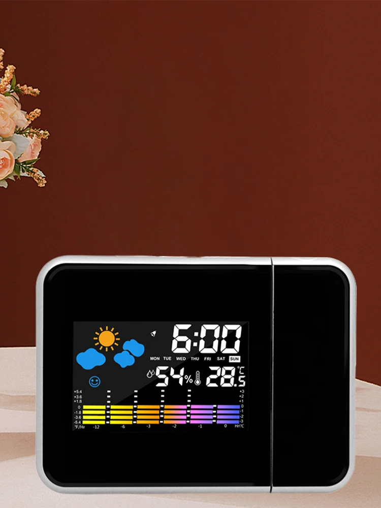 Projectieklok Digitale LED-projector met nachtachtergrondverlichting voor thuis Woonkamer Slaapkamer Bureau Tafelthermometer Hygrometer - afbeelding 2