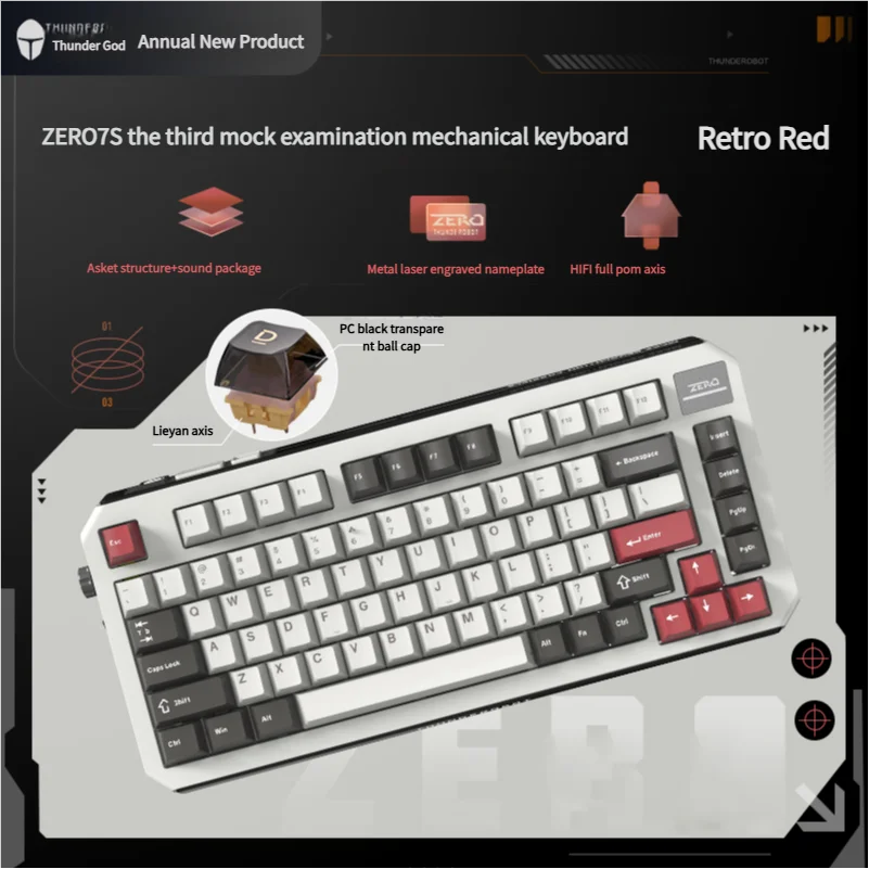 Wireless Mechanical gaming Keyboard ThundeRobot ZERO75  Three Modes Wireless Keyboard Hot Swappable 81 Keys RGB Light