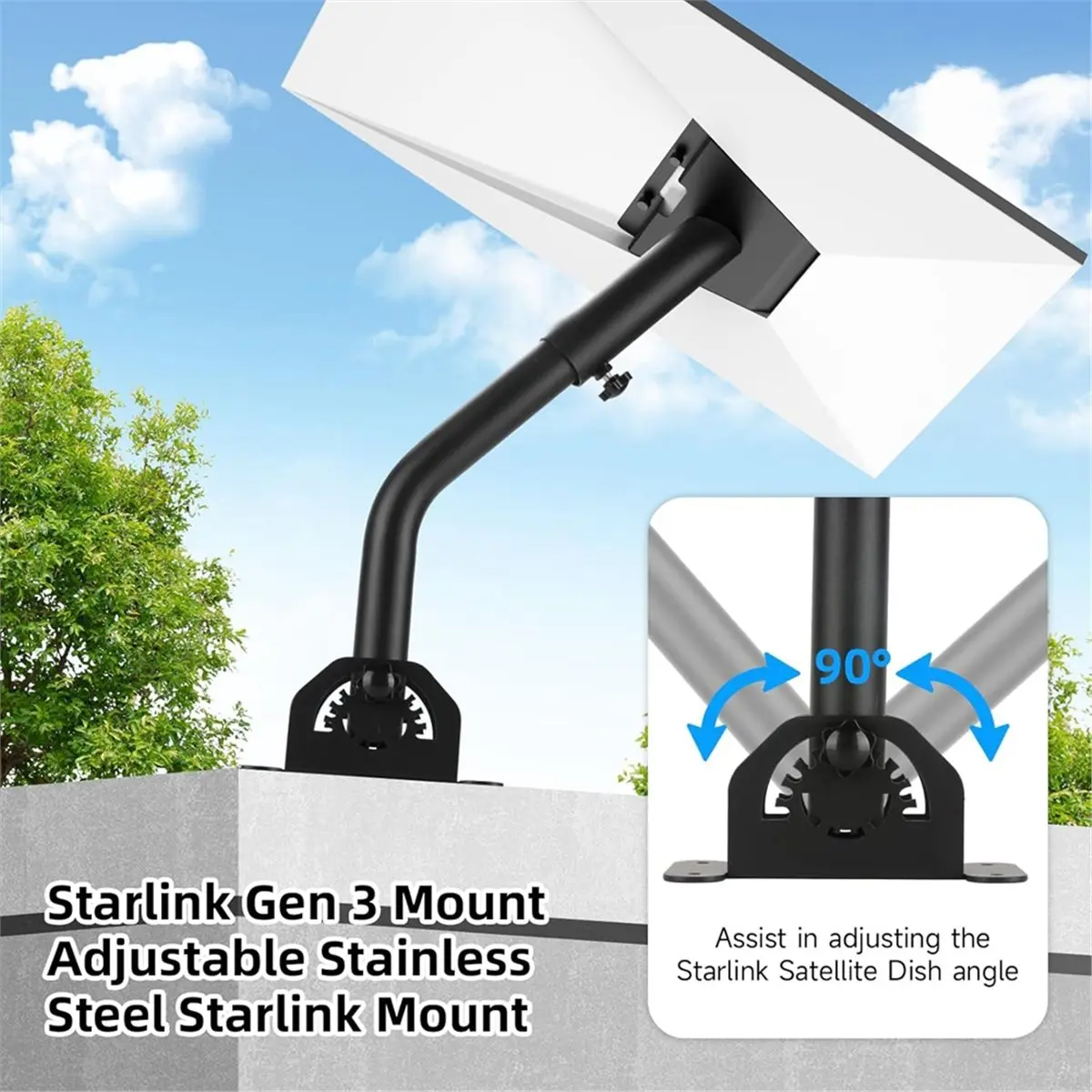 A22I For Gen 3 Mount,Adjustable Mounting Kit for V3 Standard Dish,Long Wall /Roof Mount