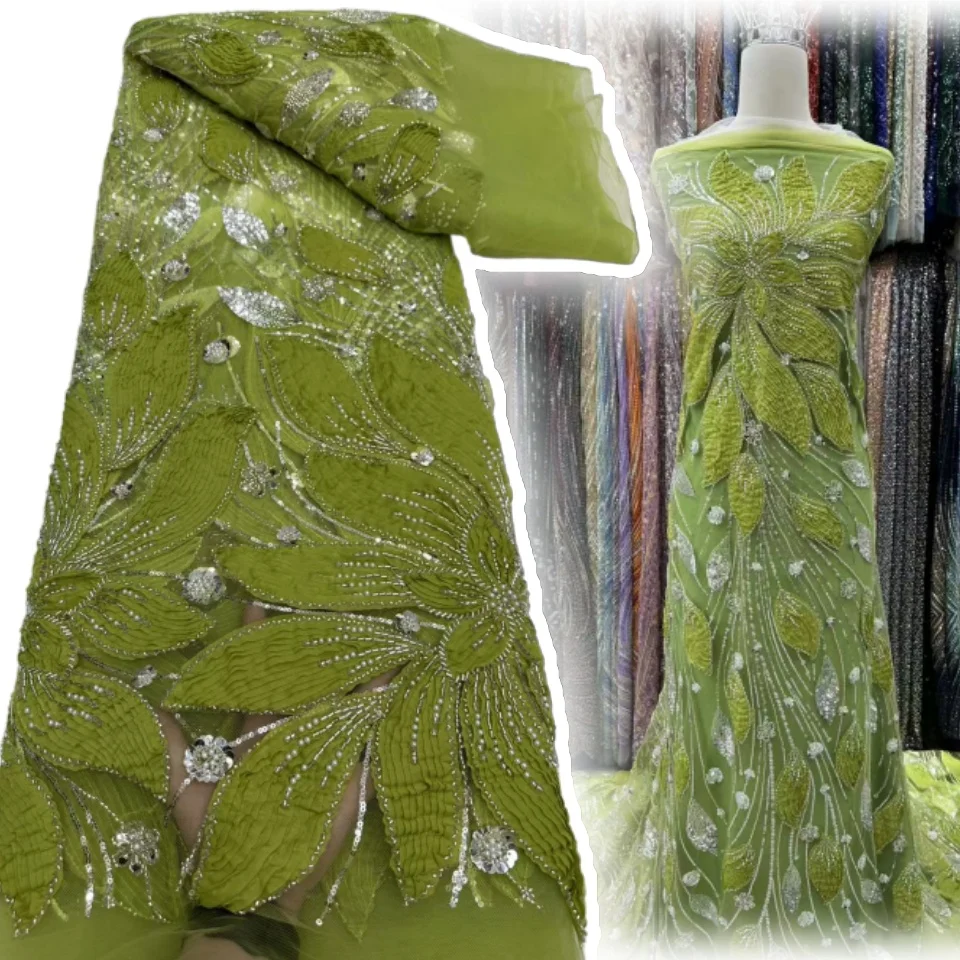 

Африканская нигерийская 3D кружевная цветочная ткань для жениха, высокое качество с вышивкой блестками, французская кружевная ткань для свадебной вечеринки CC1348
