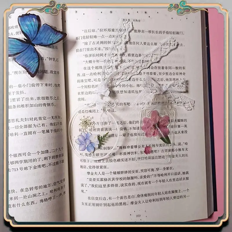 

Durable 150PCS Transparent Dried Flower Bookmarks DIY Handmade Book Marks Glassware Stickers Flower Page Clips Stationery