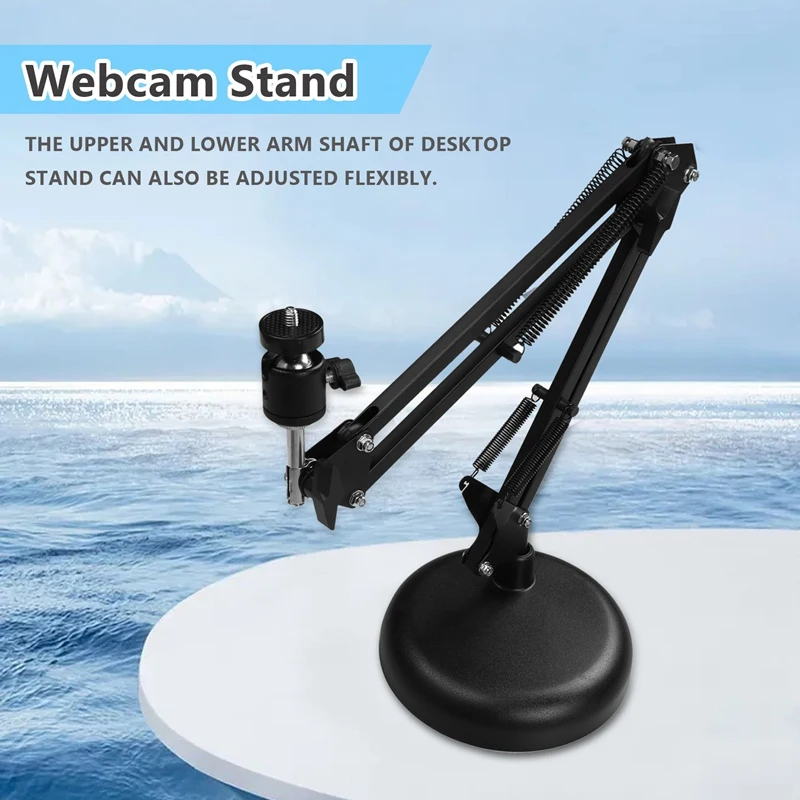 Webcam Stand For Desktop Suspension Boom Scissor Arm Stand With Upgraded Round Base,For Logitech Webcam