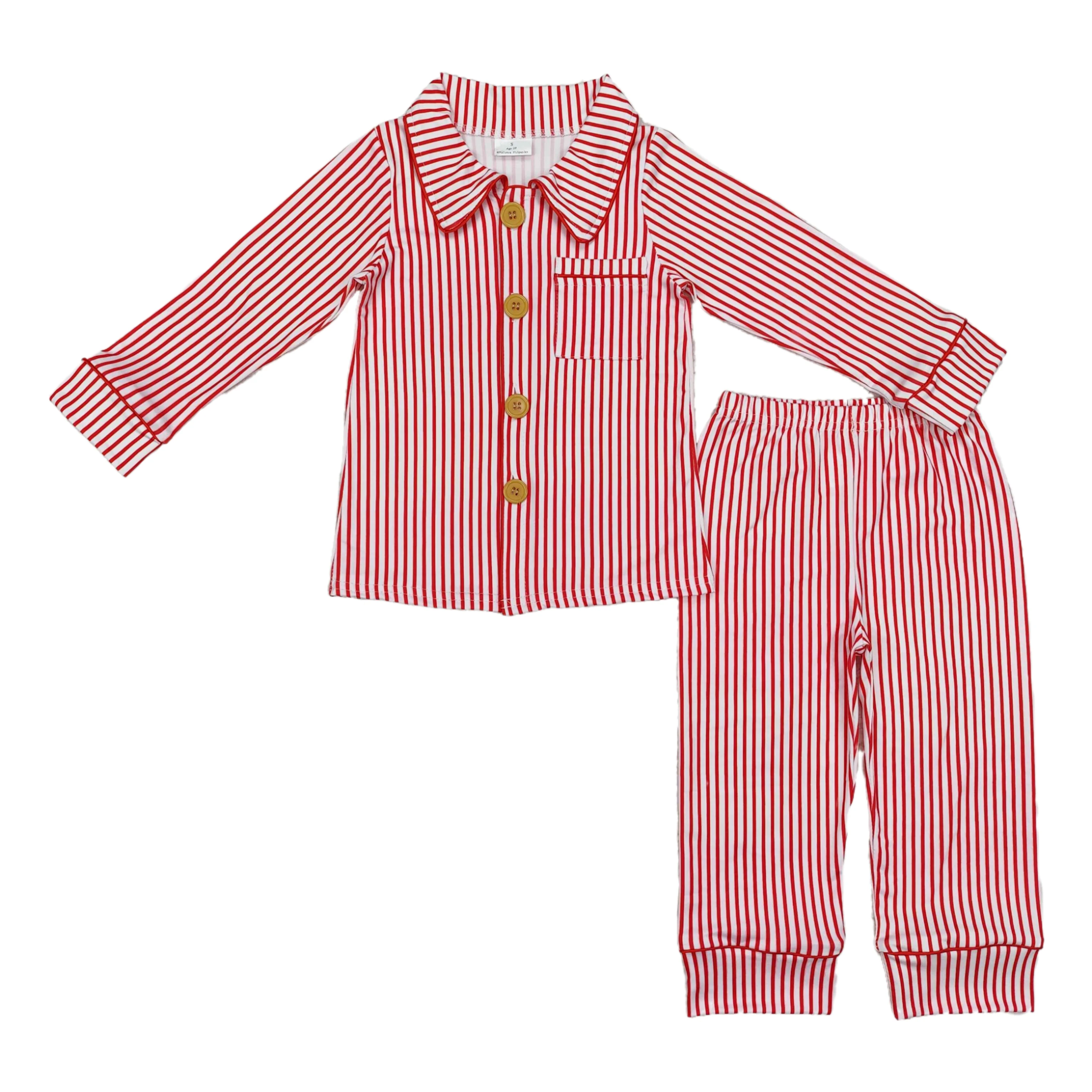 بيبي بوي منامة الرضع الاطفال طويلة الأكمام أزرار حتى قميص بلايز الأطفال سراويل مخططة مجموعة طفل ملابس خاصة الزي ملابس النوم