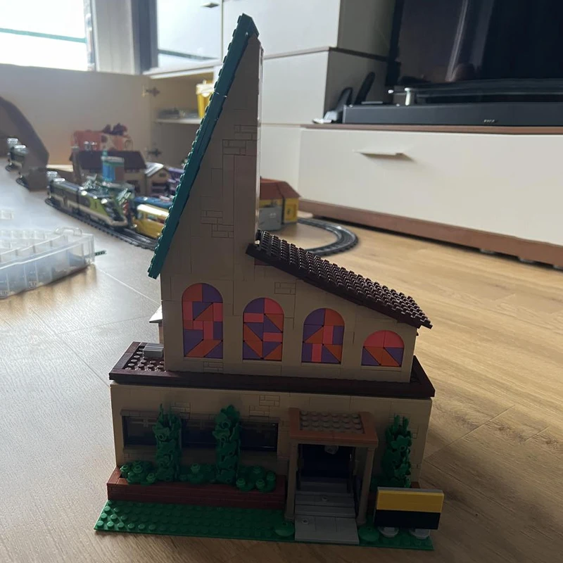 Bricklink Ideas MOC City House أنيمي سيمبسون وحدات سبرينغفيلد الكنيسة العمارة مجموعات ألعاب مكعبات البناء الكبار هدية