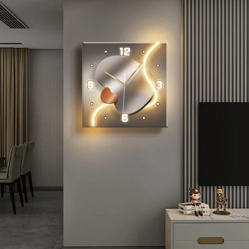 

Stone to run clocks, wall clocks, living room modern light luxury decoration clocks, wall lights, high-end dining room clocks