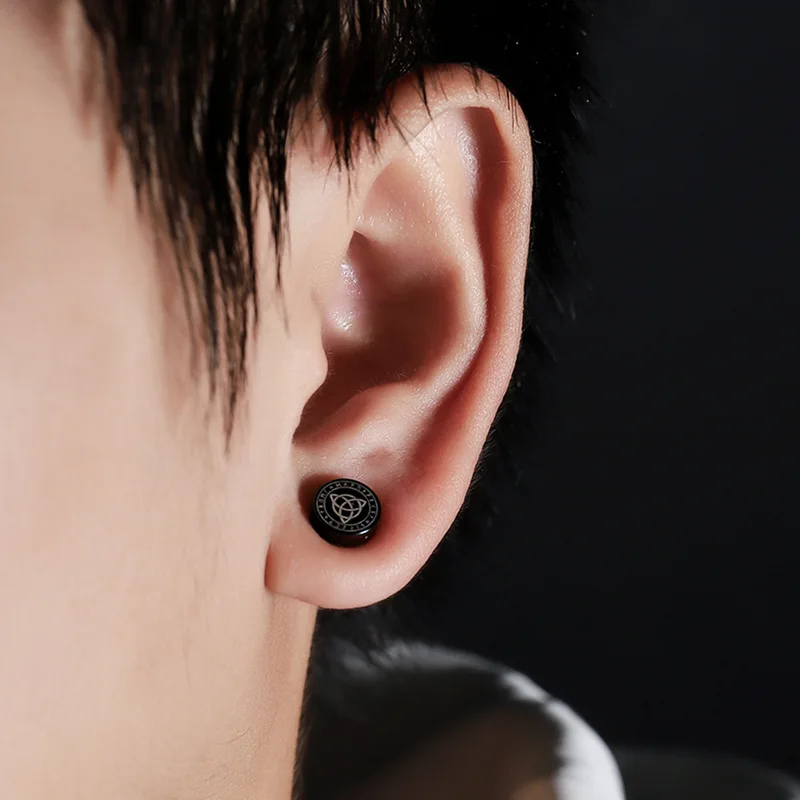 Black Stainless Steel Viking Triquetra Symbol Double Flared Ear Plugs Tunnel Gauge Piercing Jewelry