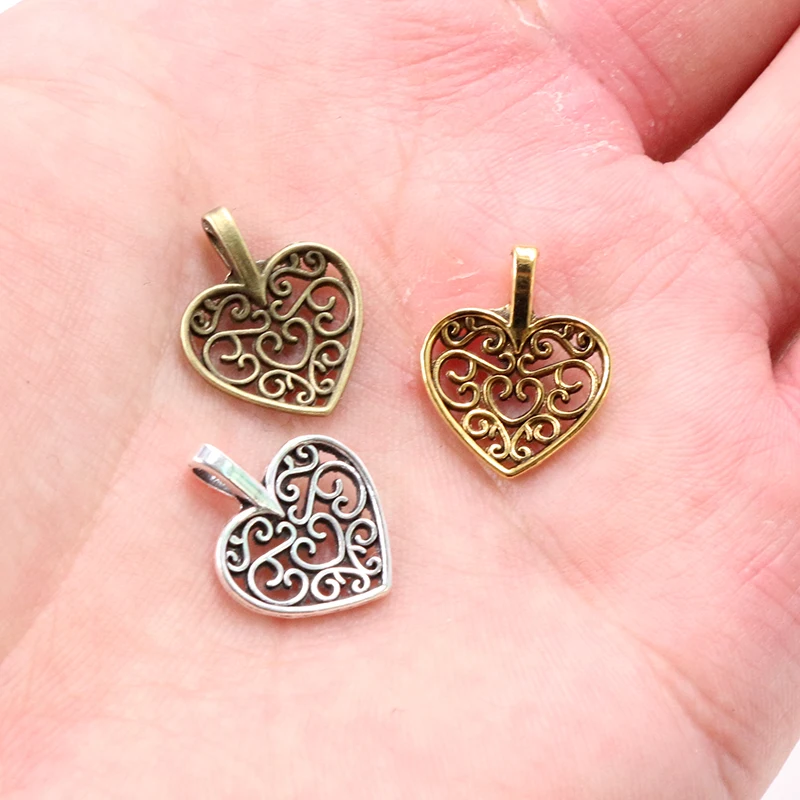 30pcs Charms hollow lovely heart 16x14mm Antique Making pendant fit,Vintage Tibetan Silver Plated Bronze,DIY bracelet necklace