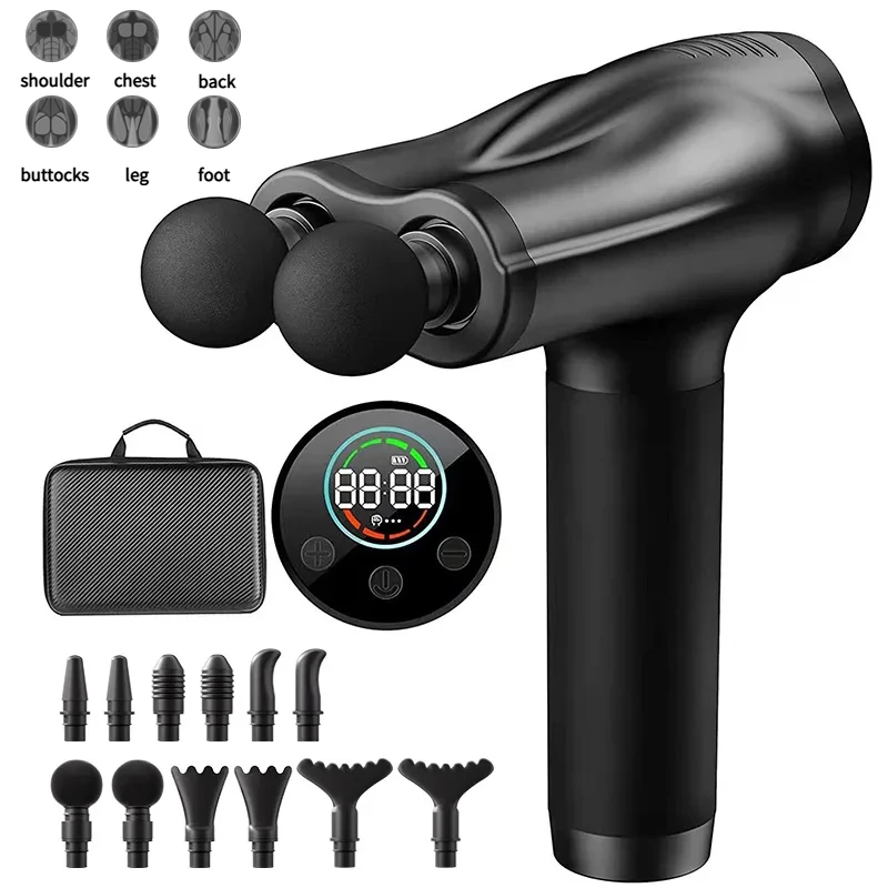 

Ручной массажный пистолет с двумя насадками, перезаряжаемый, бесшумный, с функцией шумоподавления, для массажа всего тела, несколько регулируемых уровней, снимает усталость.
