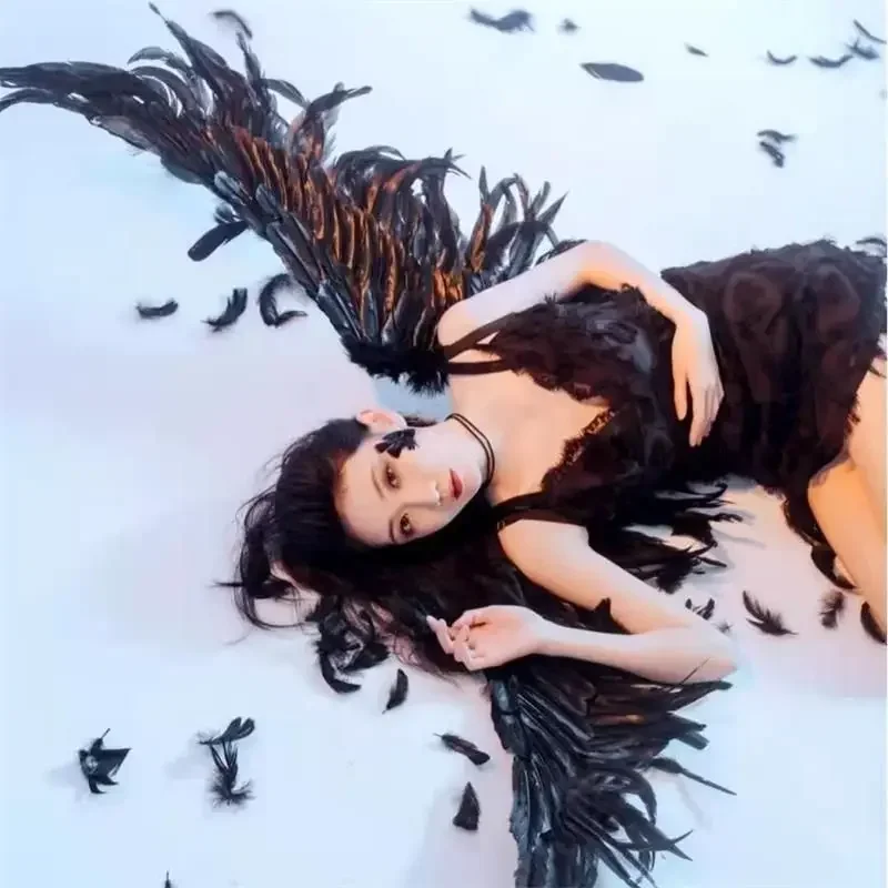 Black Devil Wings Theme Photo Photography Portrait Large Black Dark  Feather Wings Bar Performance Props