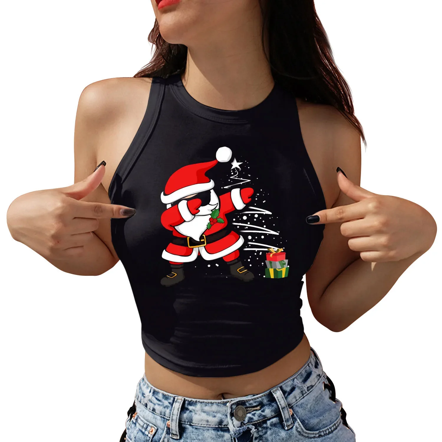 

Fashion Merry Christmas Superhero Spider Santa Love Funny Graphic Print Woman Crop Tops Sleeveless Shirts Girl Sexy Y2k Crop Top
