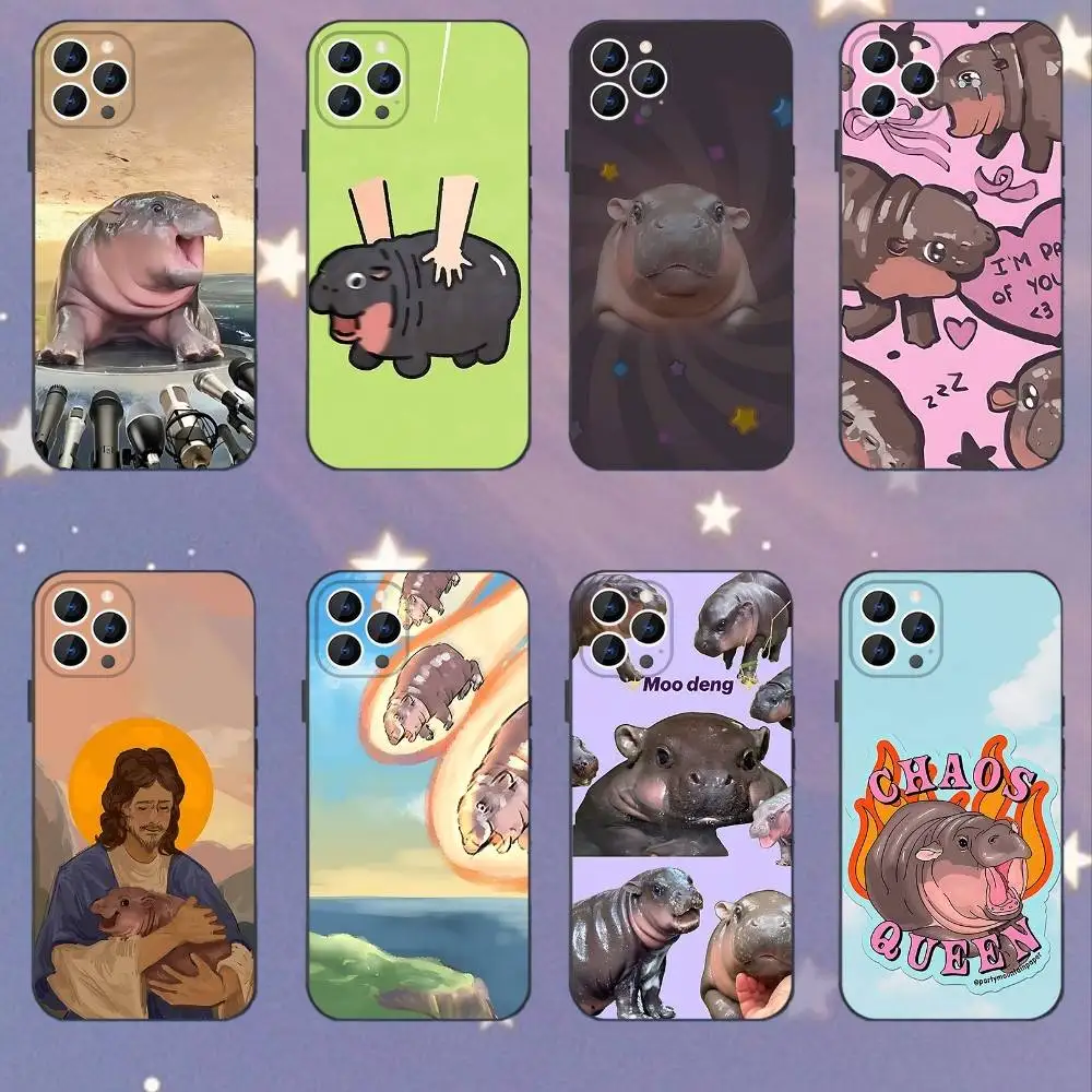 

Moo Deng Hippo Phone Case For iPhone 16,15,14,13,12,11,Mini,Pro,SE,MAX White Matte Shockproof Cover