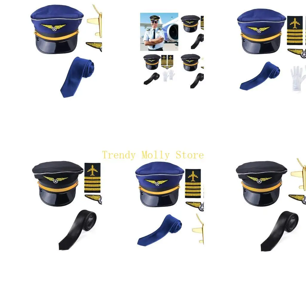N5KB Disfraz capitán aerolínea, azafata, accesorios Cosplay para hombres, Halloween