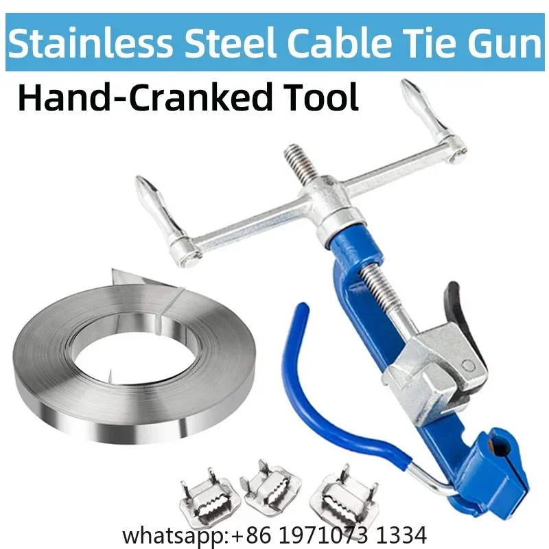 Stainless Steel Cable Tie Gun Screw Type Hand-cranked Tool Cable Tie Pliers Steel Belt Reel Tightening Cutter Fastening Strap