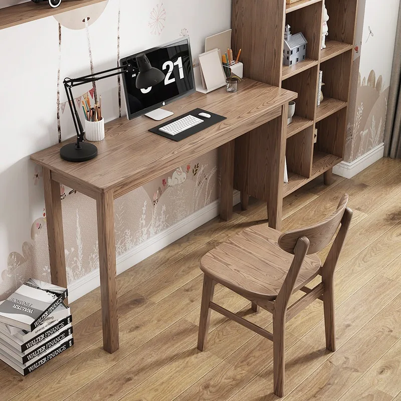 Nordic solid wood study small desk and chair combination computer table against the wall long table study desk primary school st