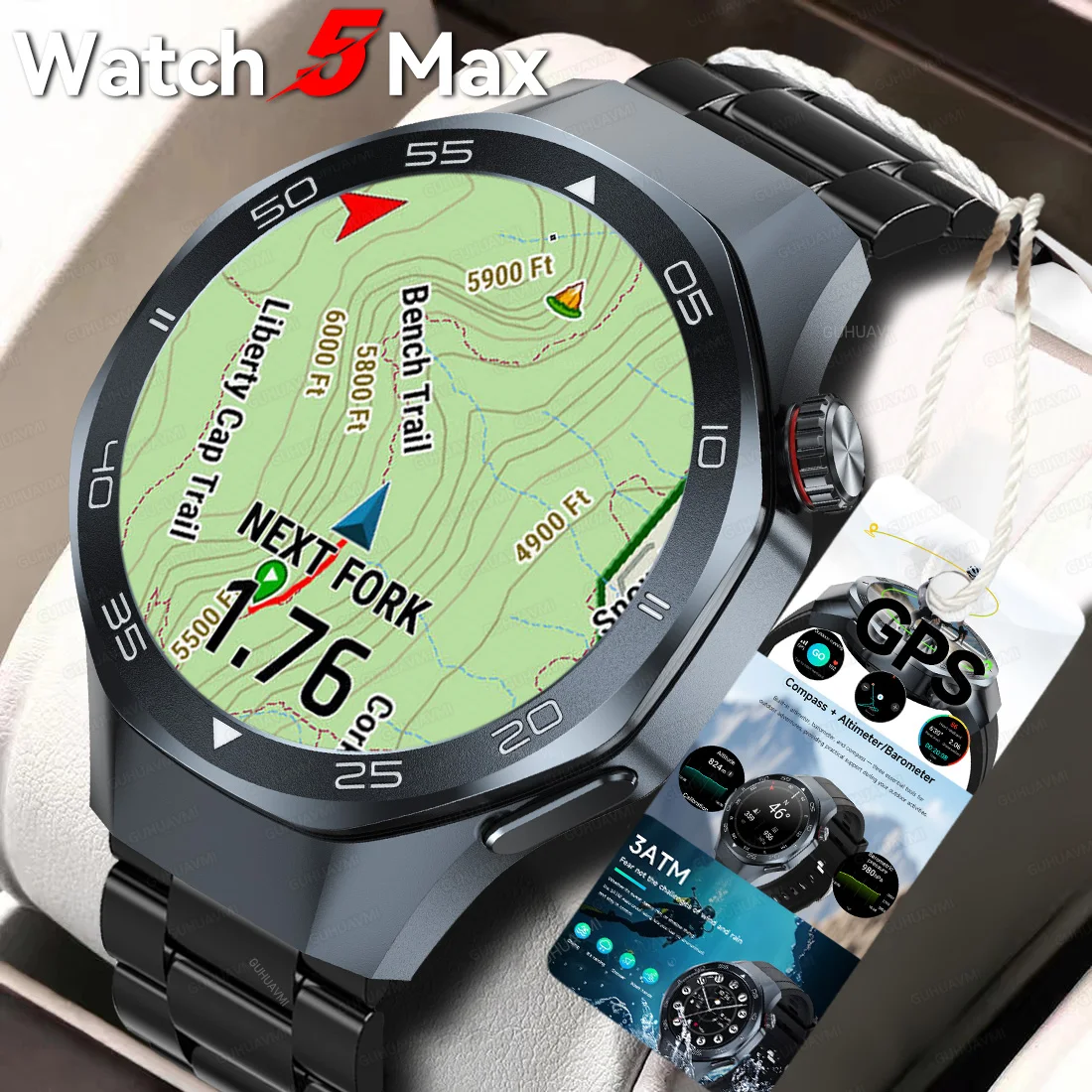 

2025 Новые военные Bluetooth-вызовы Смарт-часы Встроенный GPS-компас Барометрический Высотомер 3 АТМ Водонепроницаемые спортивные умные часы для мужчин