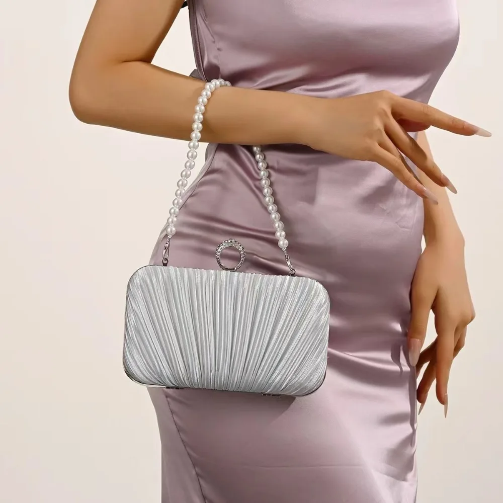 

Evening Handbag Dress Small Square Bag Polyester Fiber Lining with Interior Compartment Women's Foldable Hard Shell Clutch Bag