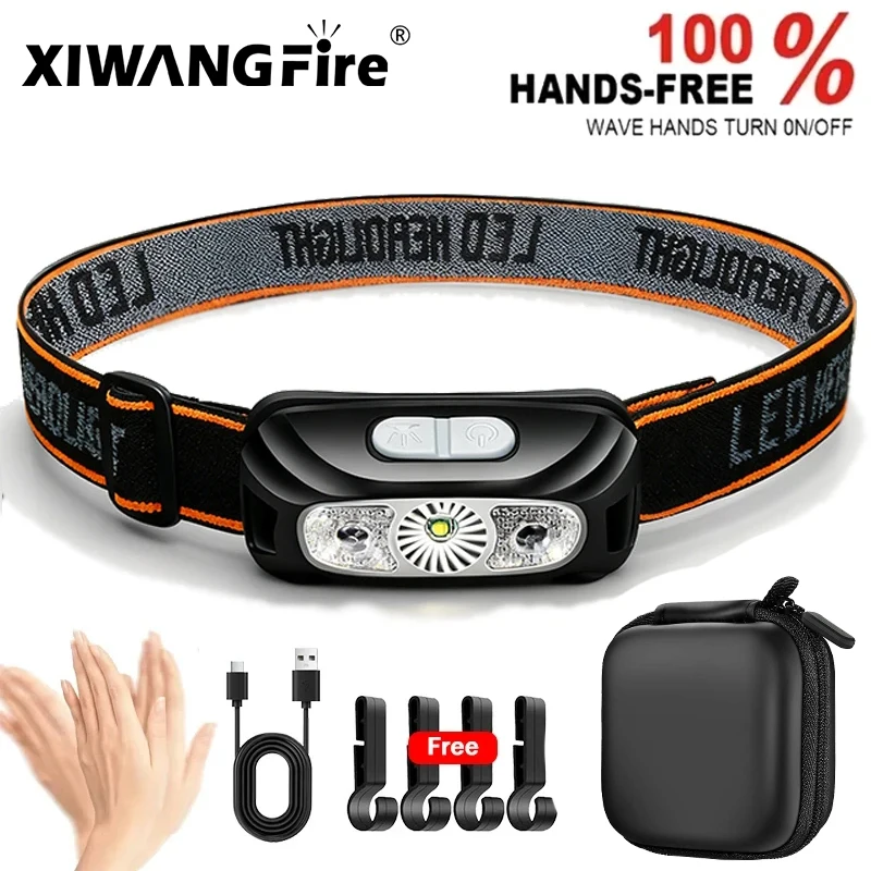 Strong Light Headlamp Portable LED Sensor Headlamp USB Rechargeable Head Flashlight Outdoor Camping Fishing Emergency Lantern