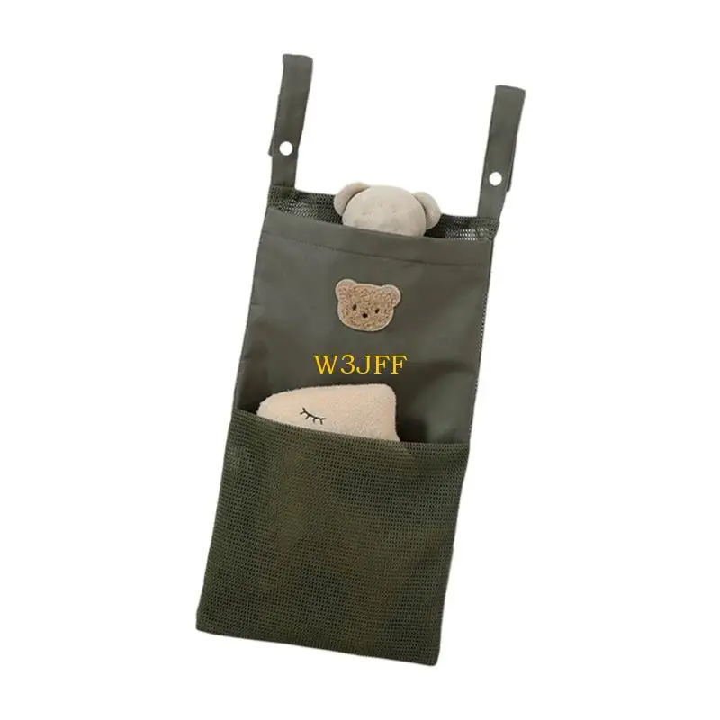 W3JF ソフトメッシュベビーベッドサイド収納ポーチ通気性のある生地複数のポケット保育園オーガナイザー安全なフックおもちゃ必須