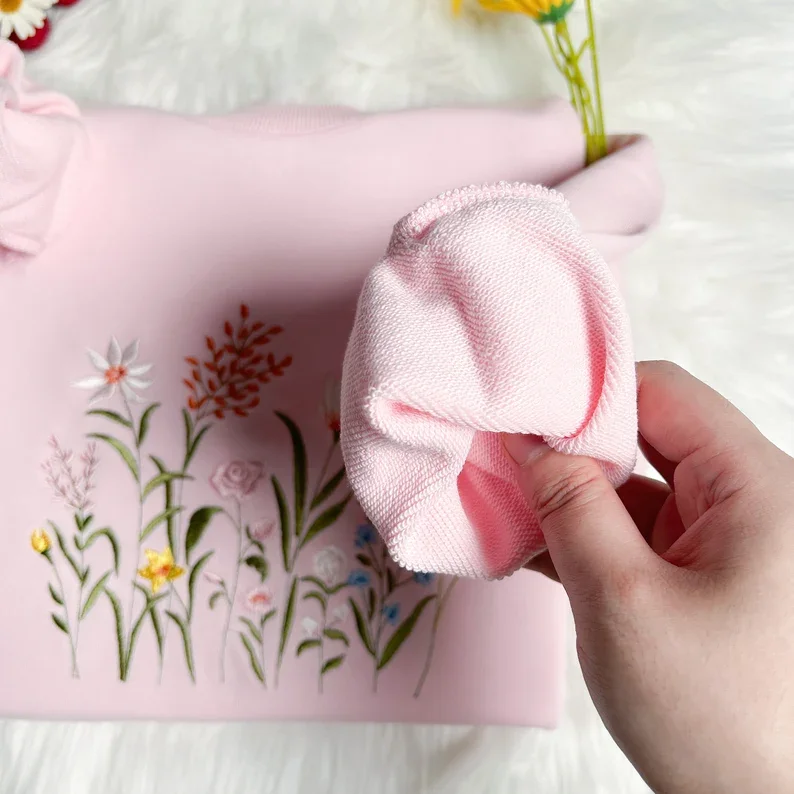 Sudadera bordada de gran tamaño con botánica de flores silvestres, sudadera con bordado floral, sudadera con cuello redondo de libélula