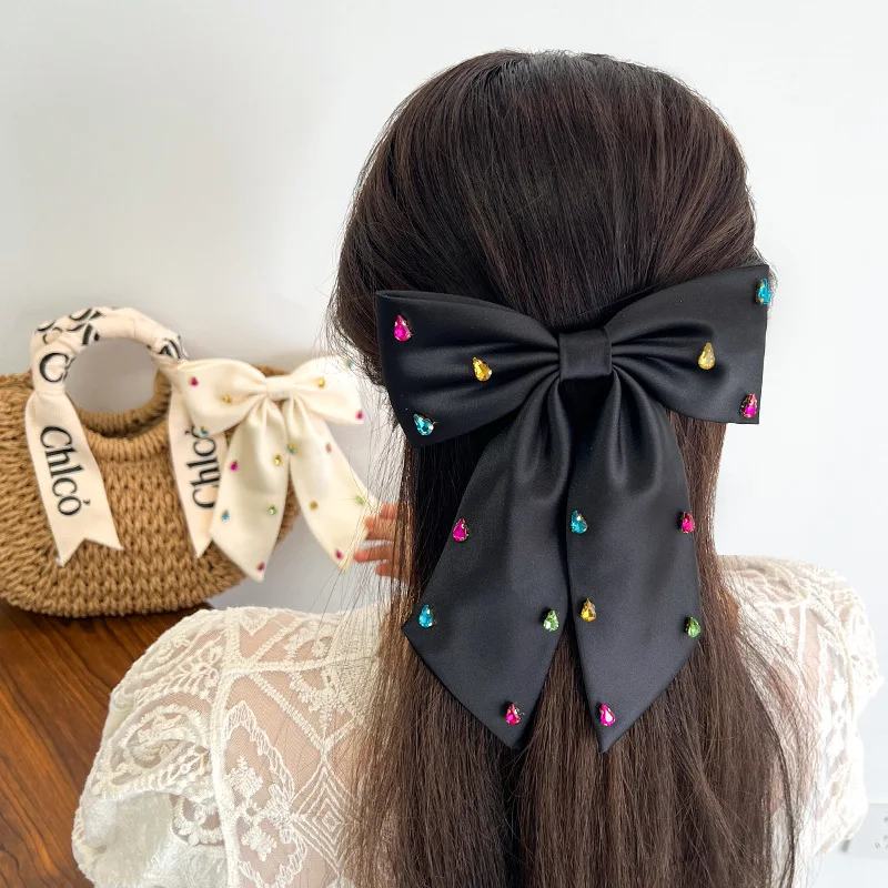 

Women's Barrette Bowknots Colorful Rhinestones Sweet Gentle Elegant Versatile Hair Clips Headwear High-quality Hair Accessories