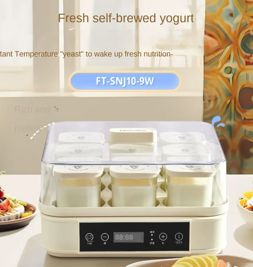 220V Automatic Yogurt Maker with 9 Jars, Perfect for Homemade Pickles, Natto, and Sake, Large Capacity CEL