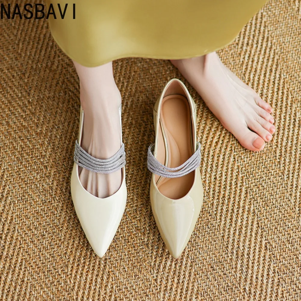 French Luxury Brand Women's Classic Comfy Low Heels Pumps Fashion Chain Patent Cow Leather Mary Jane Dress Shoes Top Quality