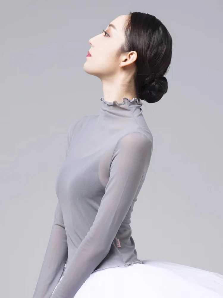 Thu Đông Trắng Đen Xám Thun Lưới Co Giãn Xù Dài Tay Ba Lê Thực Hành Leotard Căn Cứ Áo Vũ Điệu Trưởng Thành Balo Hàng Đầu