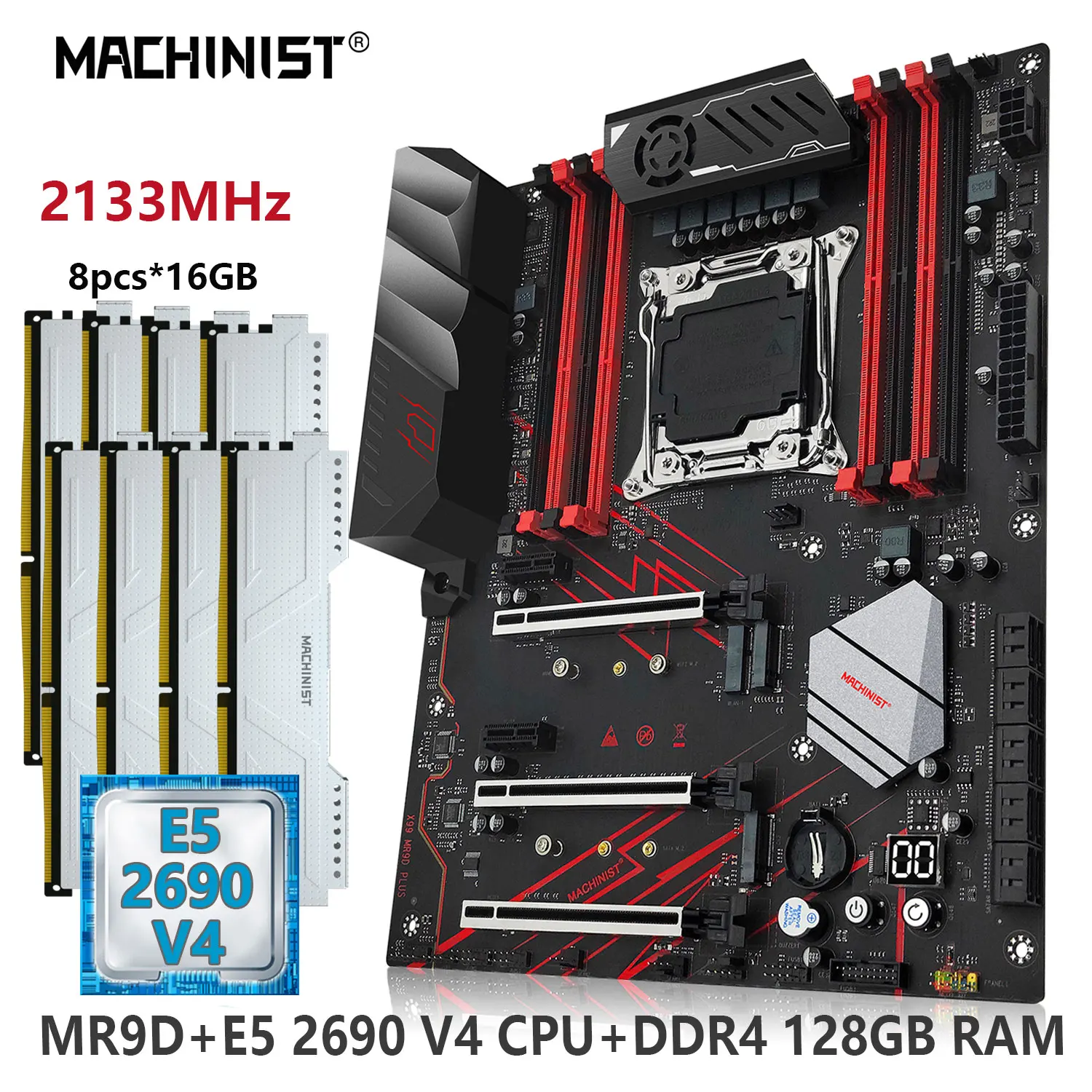 MACHINIST X99 Motherboard Set LGA 2011-3 Kit Xeon E5 2690 V4 CPU processor DDR4 RAM ECC 8*16GB memory usb NVME SATA M.2 ATX MR9D