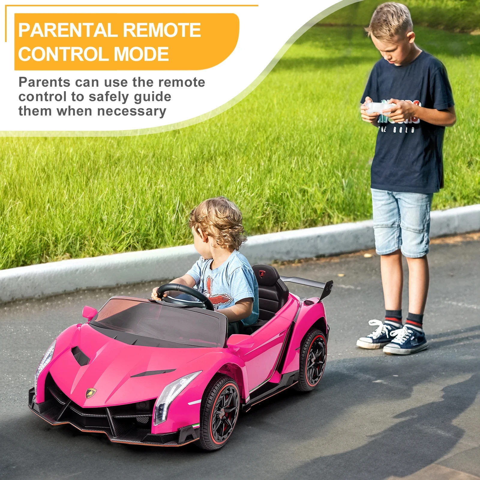 LEADZM-Petite voiture de sport Lamborghini Poison télécommandée, conduite de touristes, rose, 12V, 4,5 Ah, 2.4G