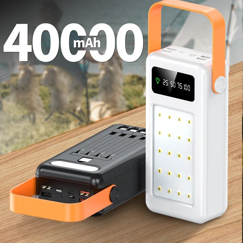 

40000/60000mAh large capacity Portable Power Bank Outdoor camping lights External Battery Charger For Smartphone Built in Cables