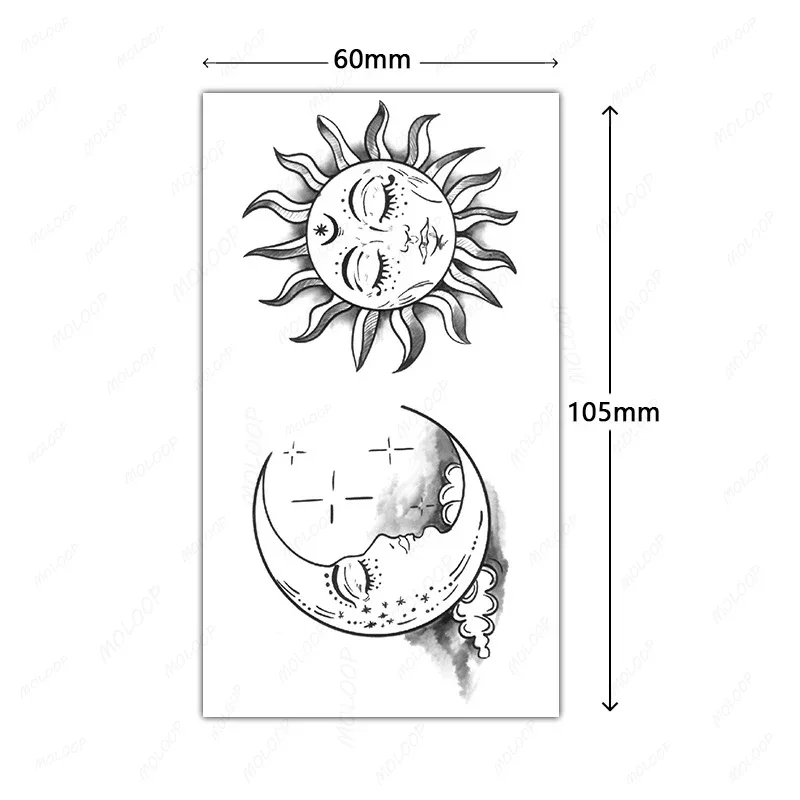 Tatouage Autocollant Temporaire Résistant à l'Eau pour Femme, Homme et Enfant, Art Corporel, Soleil, Lune, Communautés ète, Flash, Main