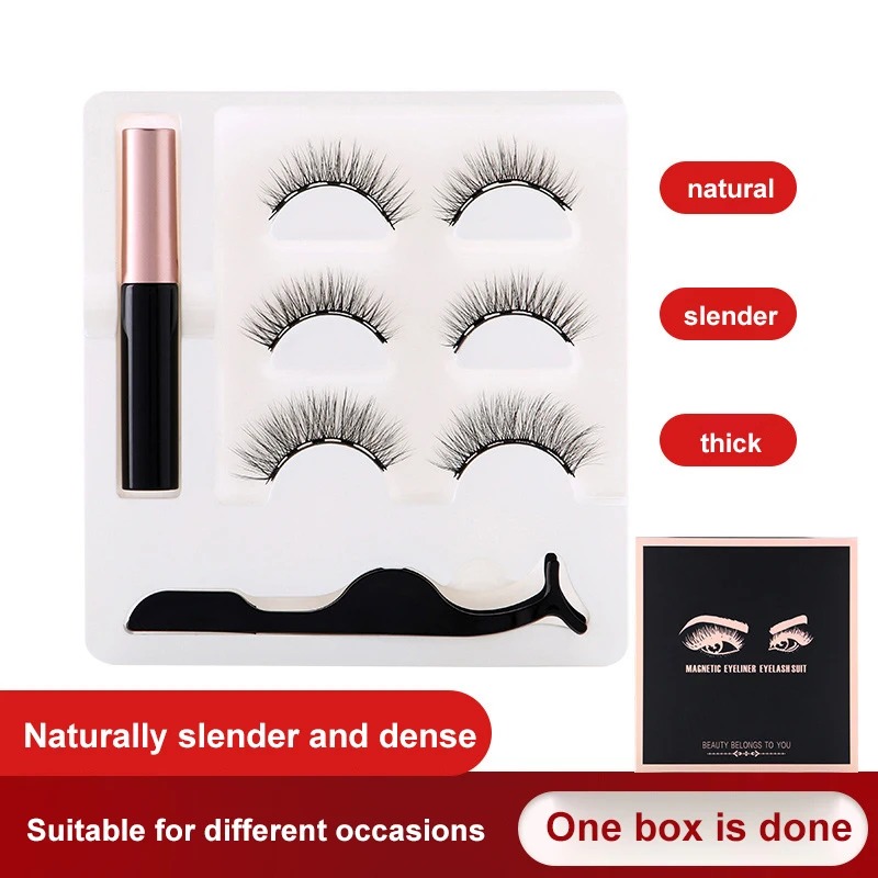 Magnetic Eyelashes False Lashes Repeated Use Eyelashes Waterproof Liquid Eyeliner With Tweezer Makeup Set