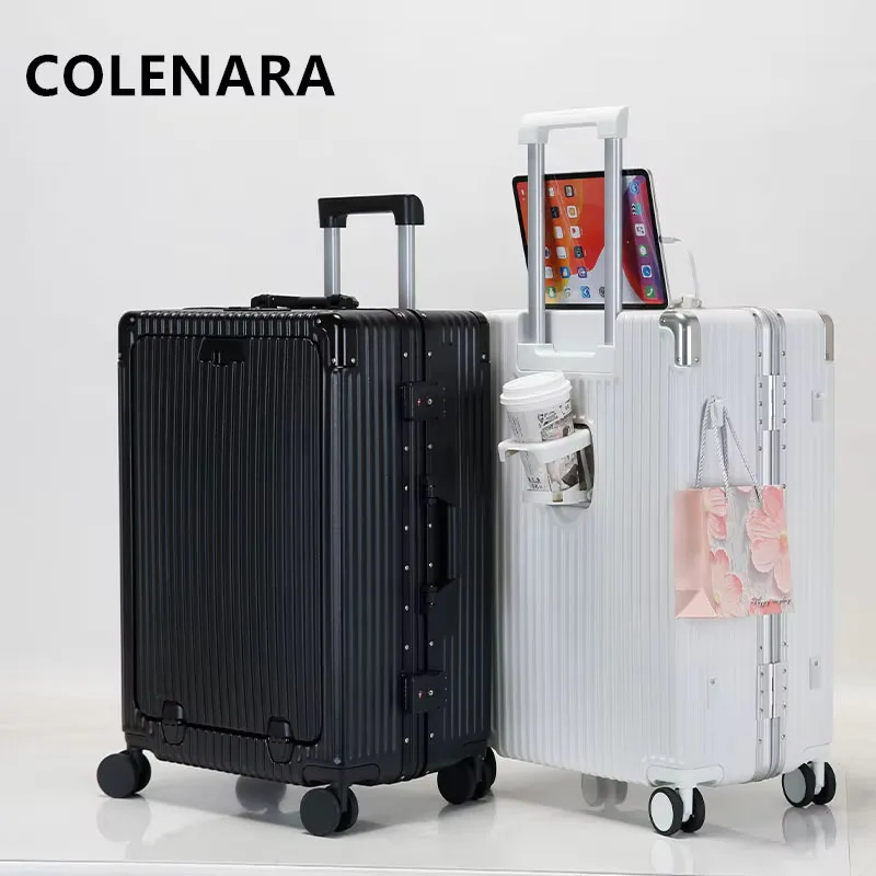 COLENARA-Mala De Viagem Portátil, Estojo De Embarque De Carregamento USB, Estojo De Trole De Quadro De Alumínio, Bagagem Multifuncional, 20 "24"