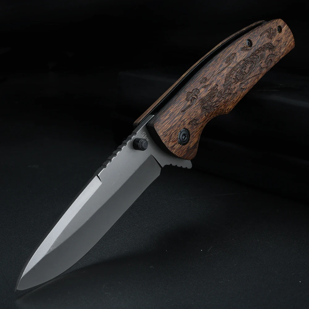 

Открытый складной нож с деревянной ручкой, резьба по дракону, многофункциональный универсальный нож для кемпинга, нож для выживания