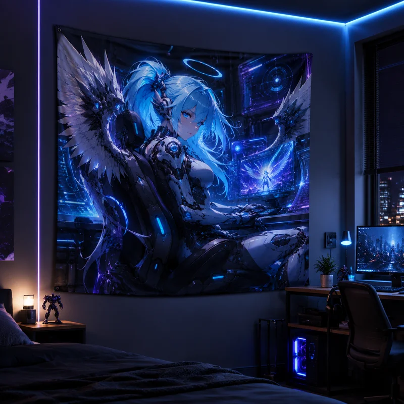 VIKAMA Tech Cyberpunk Anime Tapestry Futuristic Cool Aesthetic Wall Hanging Bedroom Dorm Gaming Room Apartment Decor