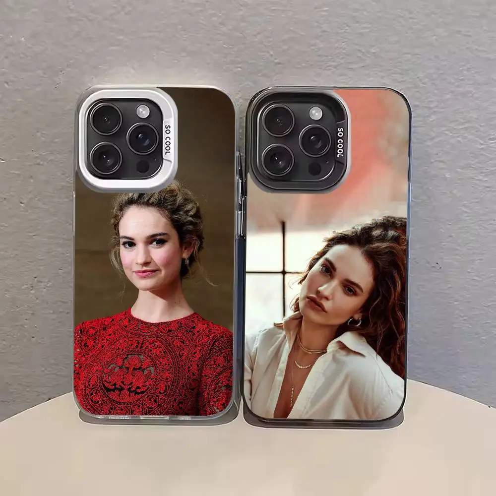 

Actor L-Lily James Phone Case For iPhone 17,16,15,14,13,12,11,Pro Max,Plus black Candy Silver Cover