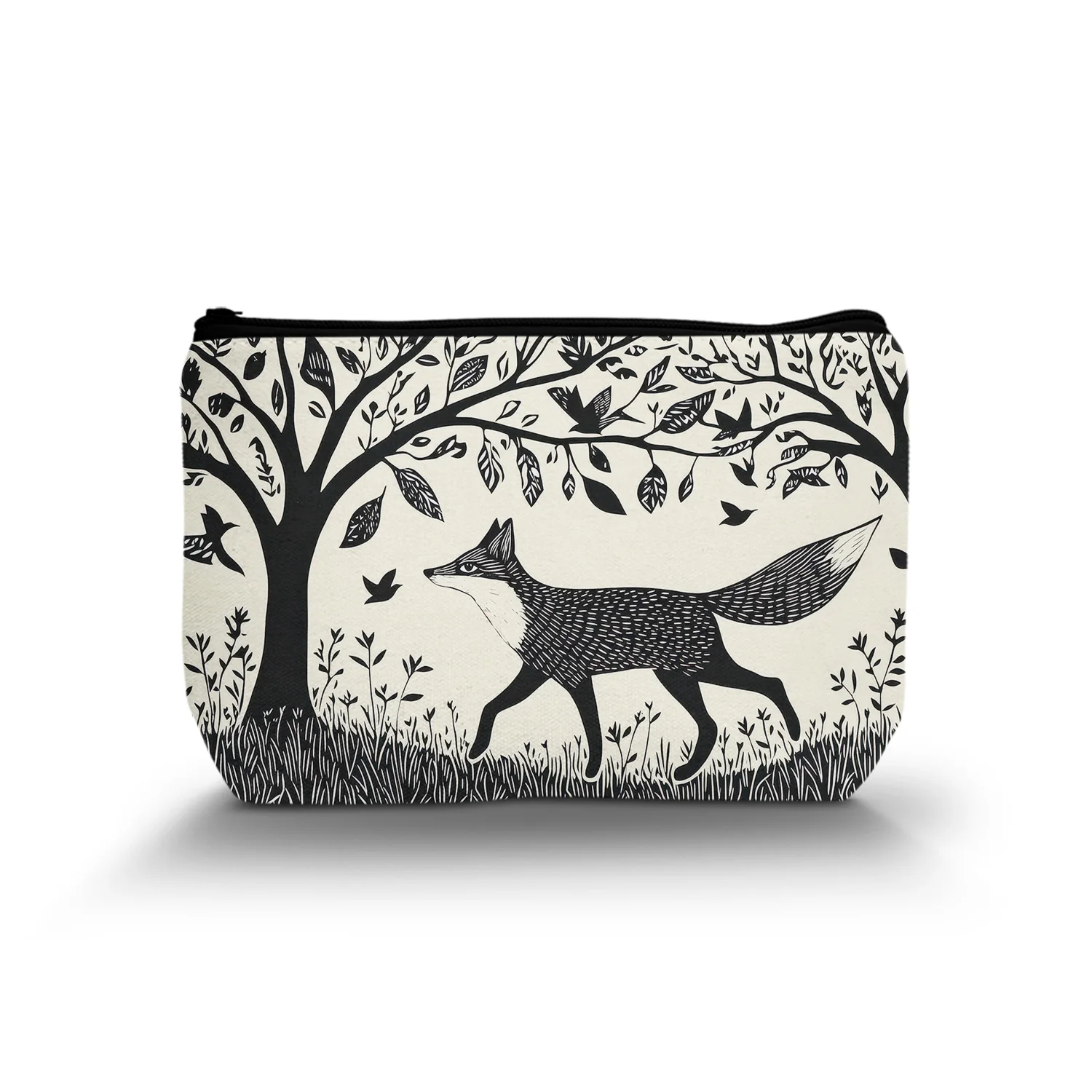 1Pc Folklore Forest Fox Pattern Makeup Bag Women'S Travel Cosmetic Organizer Zipper Closure Garden Outdoor 8.66X5.51Inch