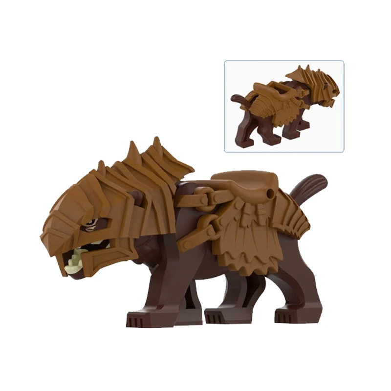 MOC Mittelalterliche Burg Ork-Soldaten Figuren Wolfskutsche Ritter König Krieger Elefant Ziege Bausteine Spielzeug Geschenke