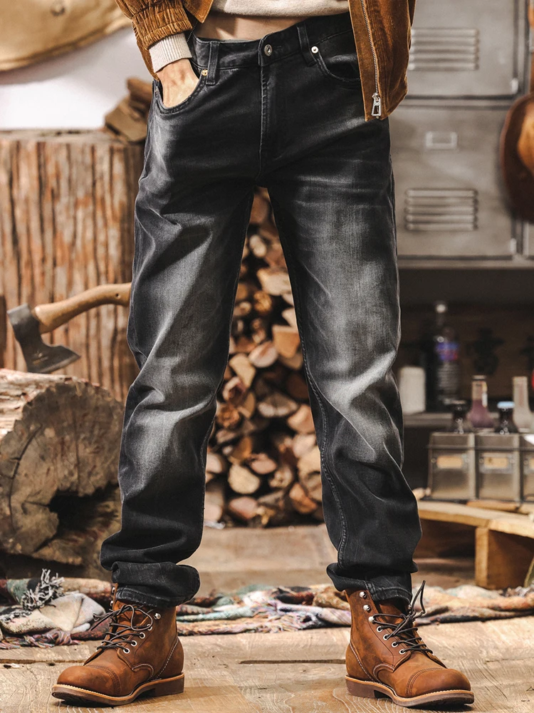 

Мужские джинсы American Sle Retro Bla, новинка осени 2025, трендовые, прямые, зауженные, повседневные, длинные брюки из комфортного дышащего хлопкового смесового материала