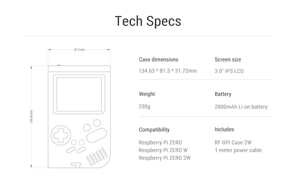 Retroflag GPi CASE 2W Kompatibel mit Raspberry Pi ZERO, ZERO W, ZERO 2W mit 3-Zoll LCD-Bildschirm, Wiederaufladbarem Akku – Detail 6