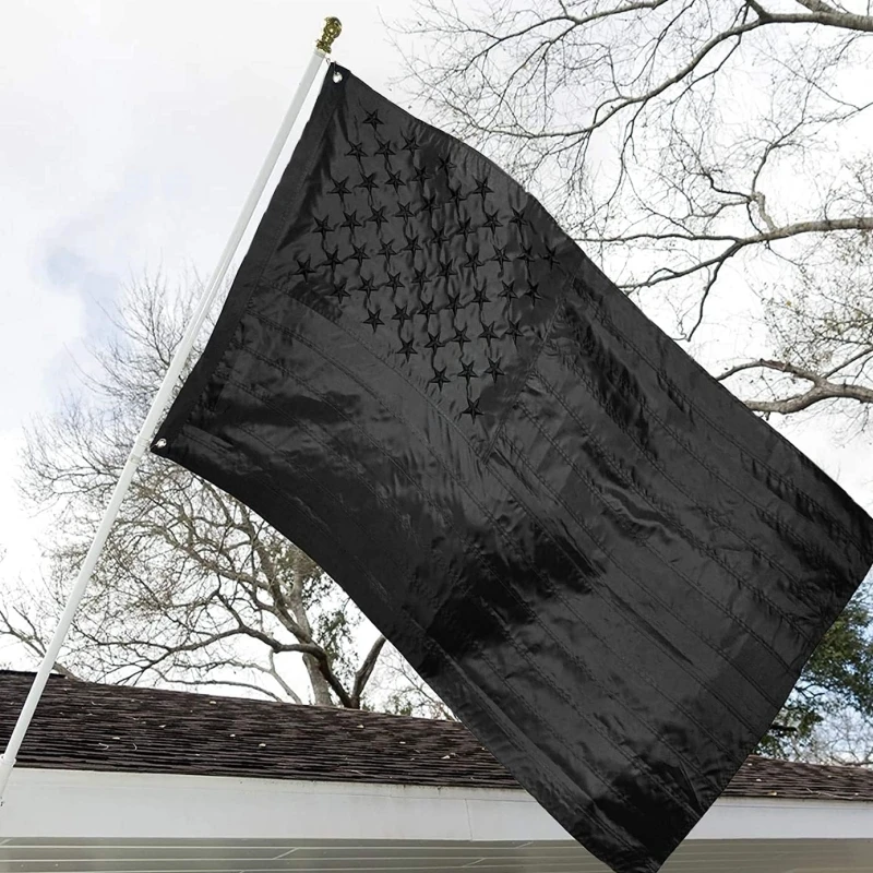 10pcs 3x5FT all black American flag decoration, double sewn flying wings, canvas head not ending, embroidery style