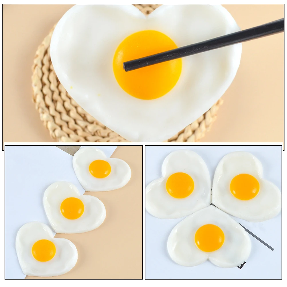 

2pcs Heart Shaped Simulated Poached Eggs PVC Fake Fried Decoration Lifelike Food Model Kitchen Ornament Restaurant Party Prop